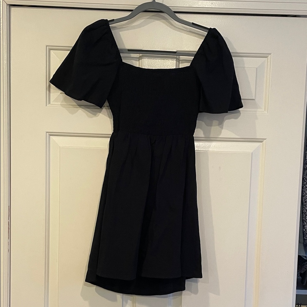 Princess Polly Black Puff Sleeve Smocked Bodice Women's Dress